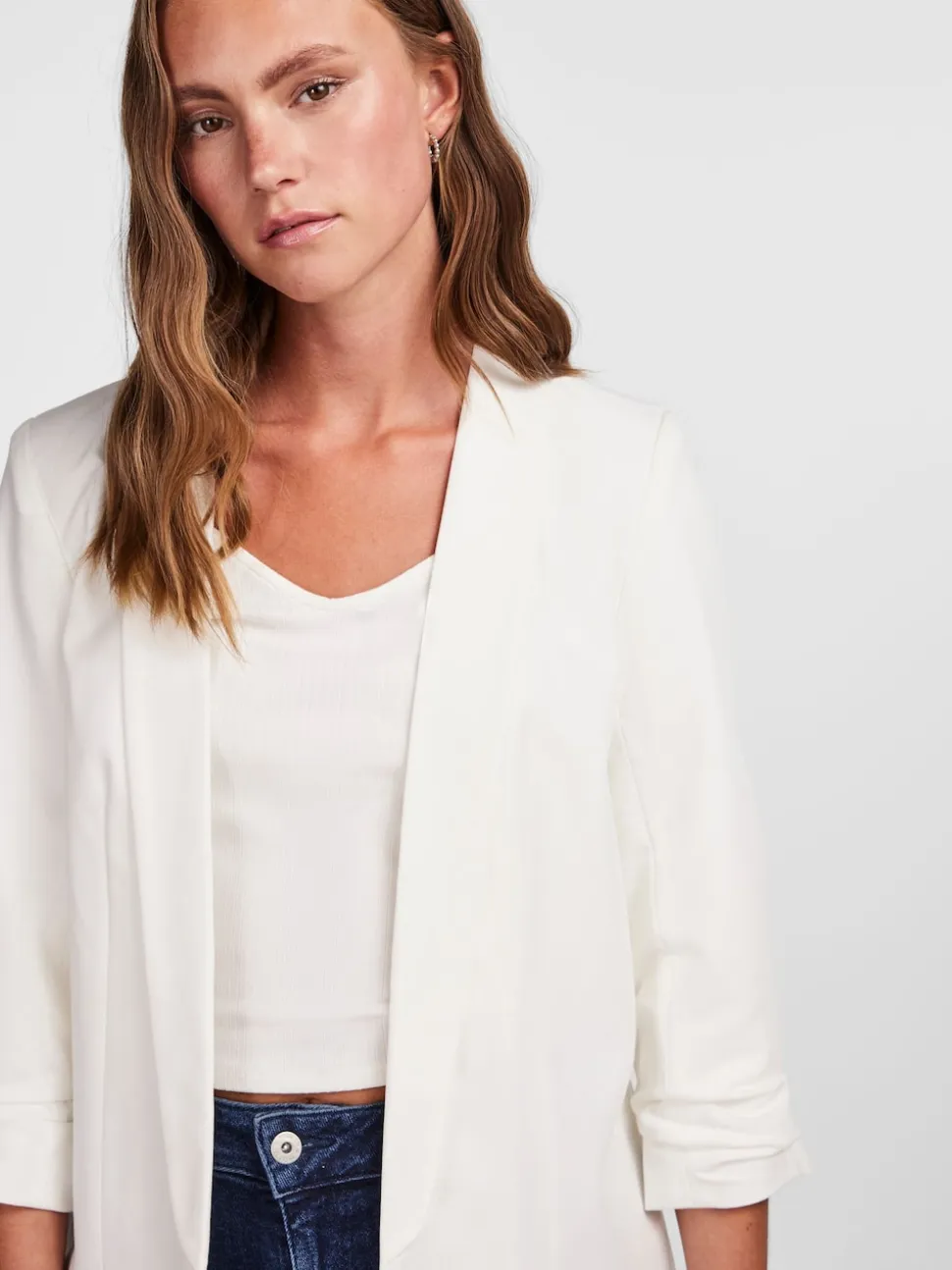 Blanc - Blazer PIECES à manches froncées