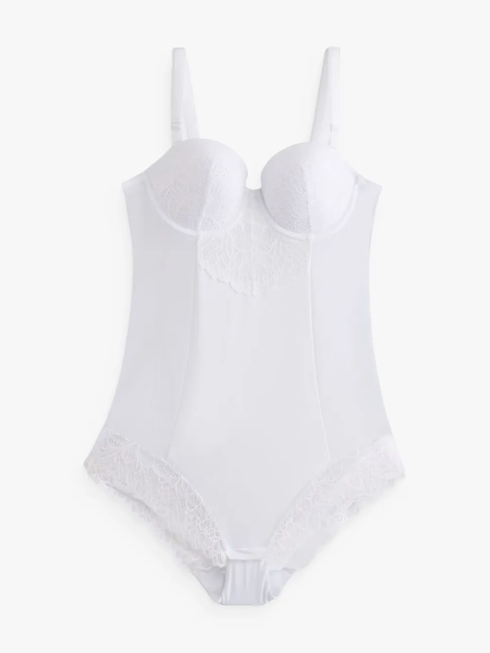 Blanc - Body en dentelle à coupe ferme et contrôle du ventre