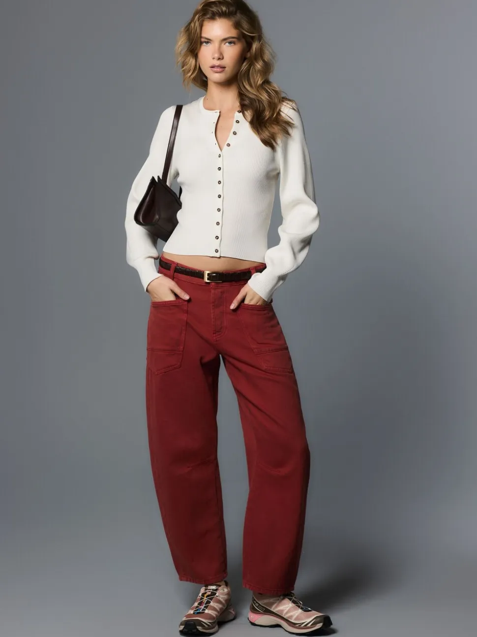 Blanc - Cardigan côtelé en maille à manches volumineuses