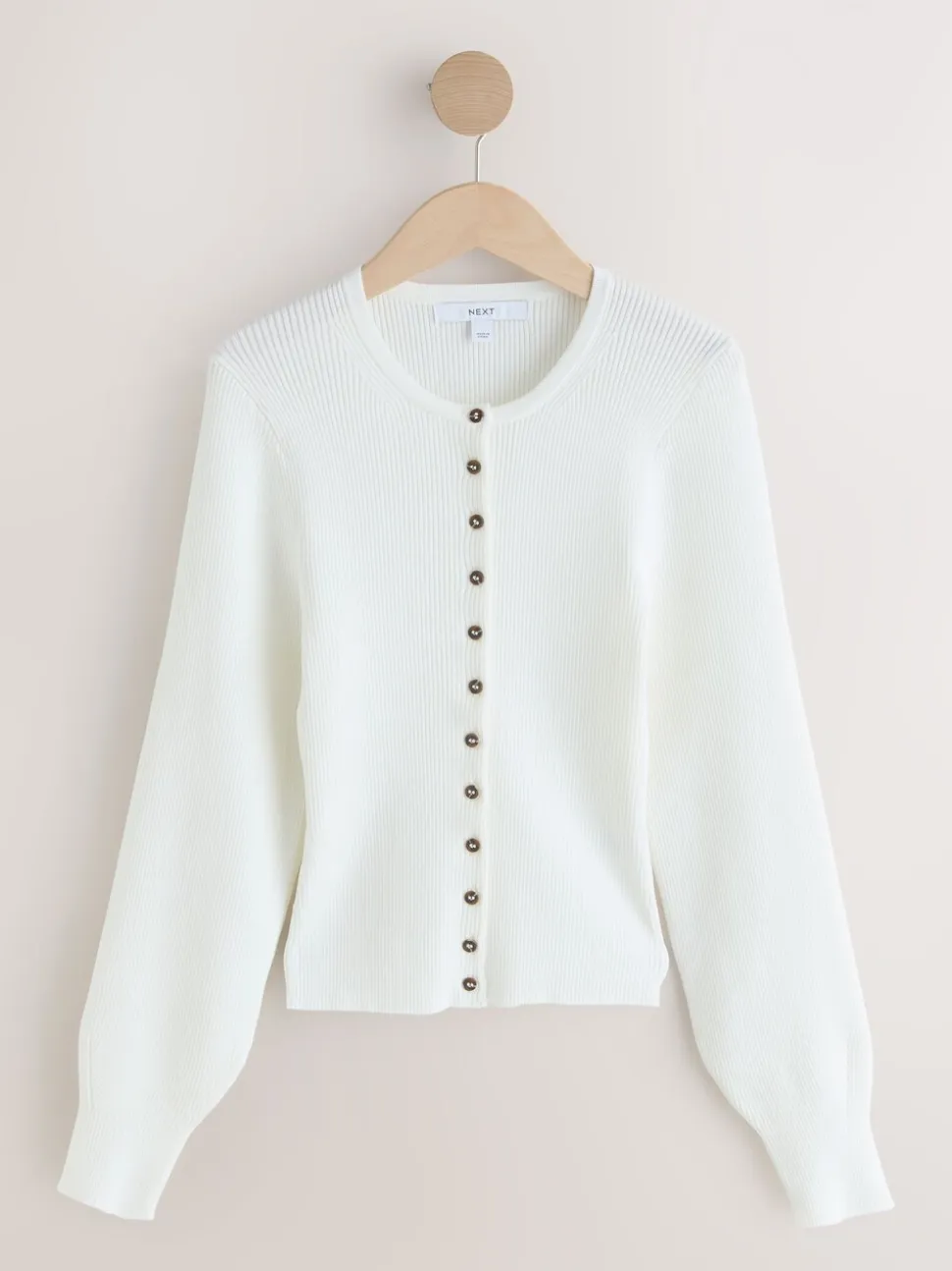 Blanc - Cardigan côtelé en maille à manches volumineuses