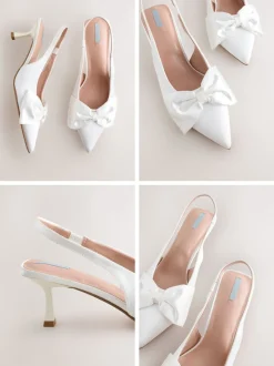 Blanc - Chaussures à talons Mariage Forever Comfort® en Satin à Nœud et bout pointu