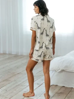 Blanc - Chelsea Peers pyjama court imprimé girafe en coton