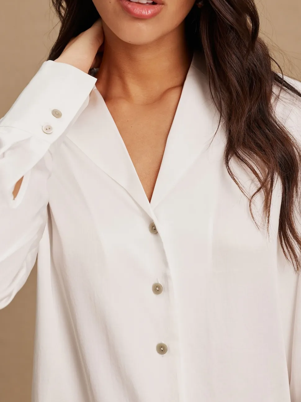 Blanc - Chemise à manches longues à col doux Revere