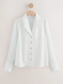Blanc - Chemise à manches longues à col doux Revere