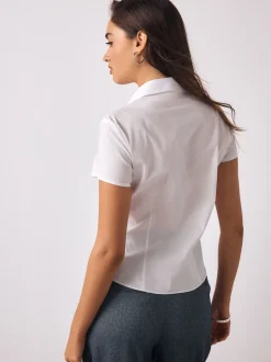 Blanc - Chemise Extensible ajustée Essential à manches courtes