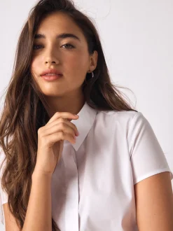Blanc - Chemise Extensible ajustée Essential à manches courtes