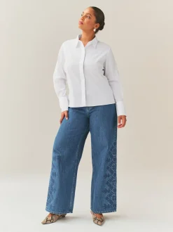 Blanc - Chemise Fuller Bust ajustée extensible Essential à manches longues