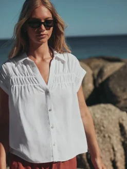 Blanc - chemise Manche courte en lin