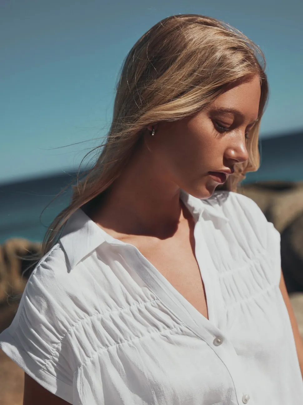 Blanc - chemise Manche courte en lin