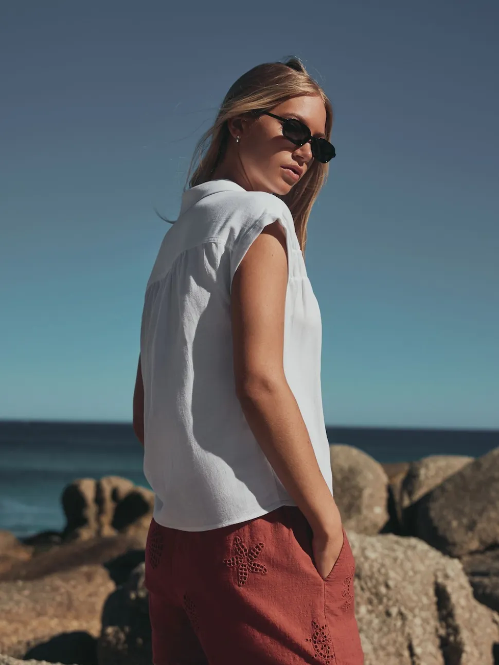 Blanc - chemise Manche courte en lin