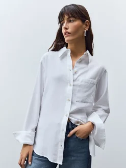 Blanc - 100Chemises décontractées en coton à boutons Manches longues Chemises décontractées