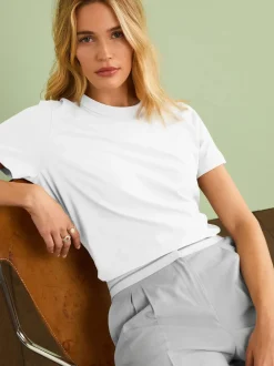 Blanc - Essential Pure Cotton Courts Col rond T-shirt