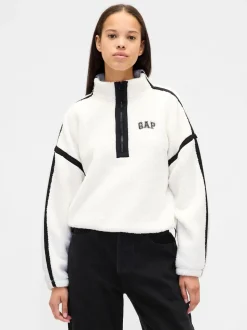 Blanc - Gap Polaire raccourcie oversize en sherpa à demi-fermeture éclair