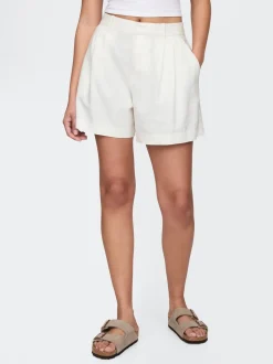 Blanc - Gap short épais en lin Blend taille haute
