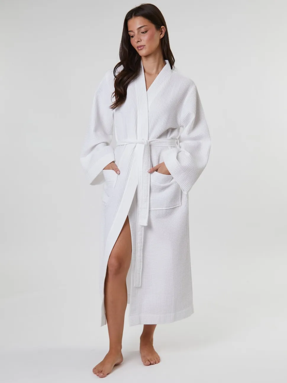 Blanc - Peignoir Loungeable gaufré 100% coton