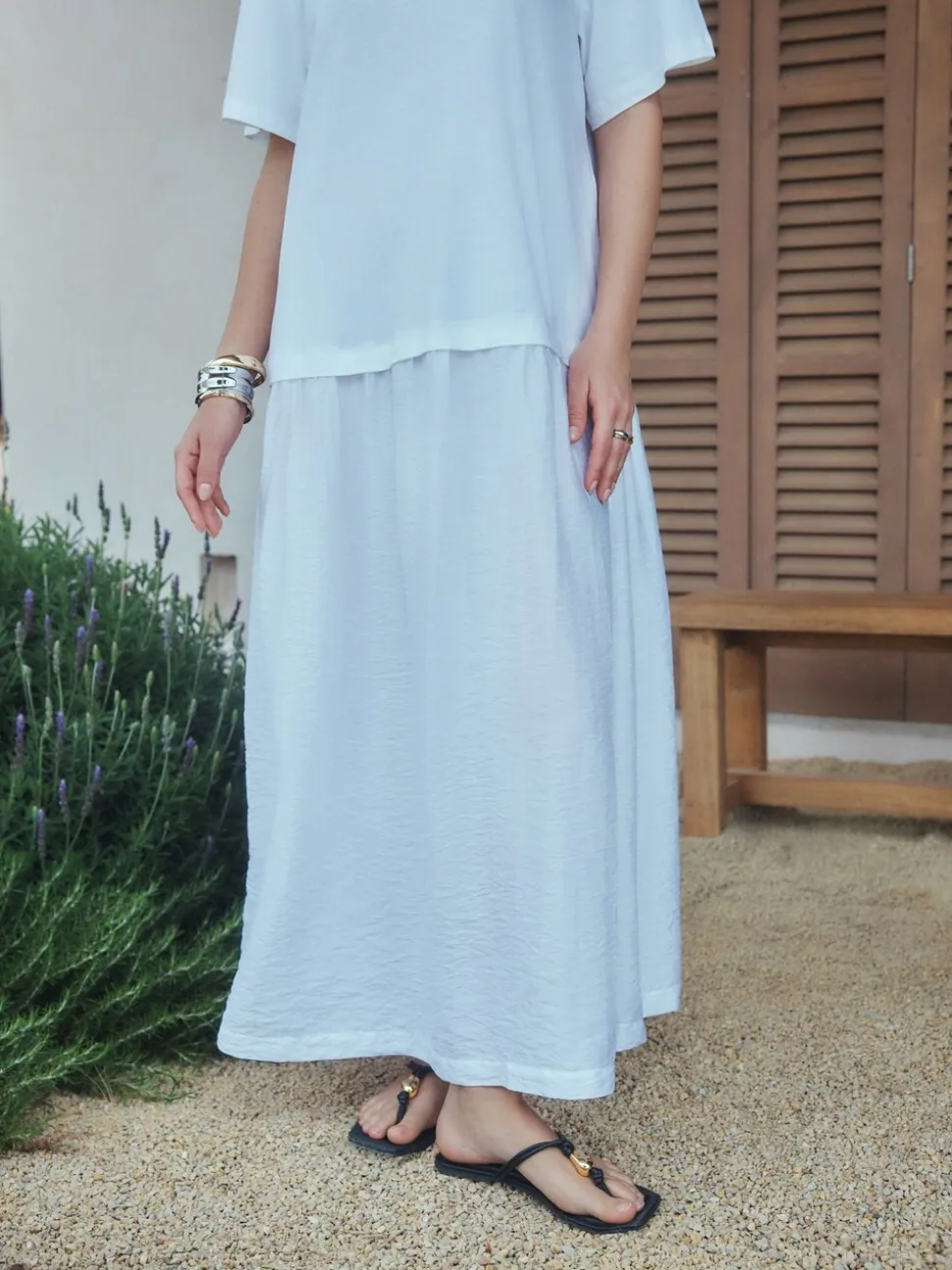 Blanc - Robe chemise deux-en-un en jersey