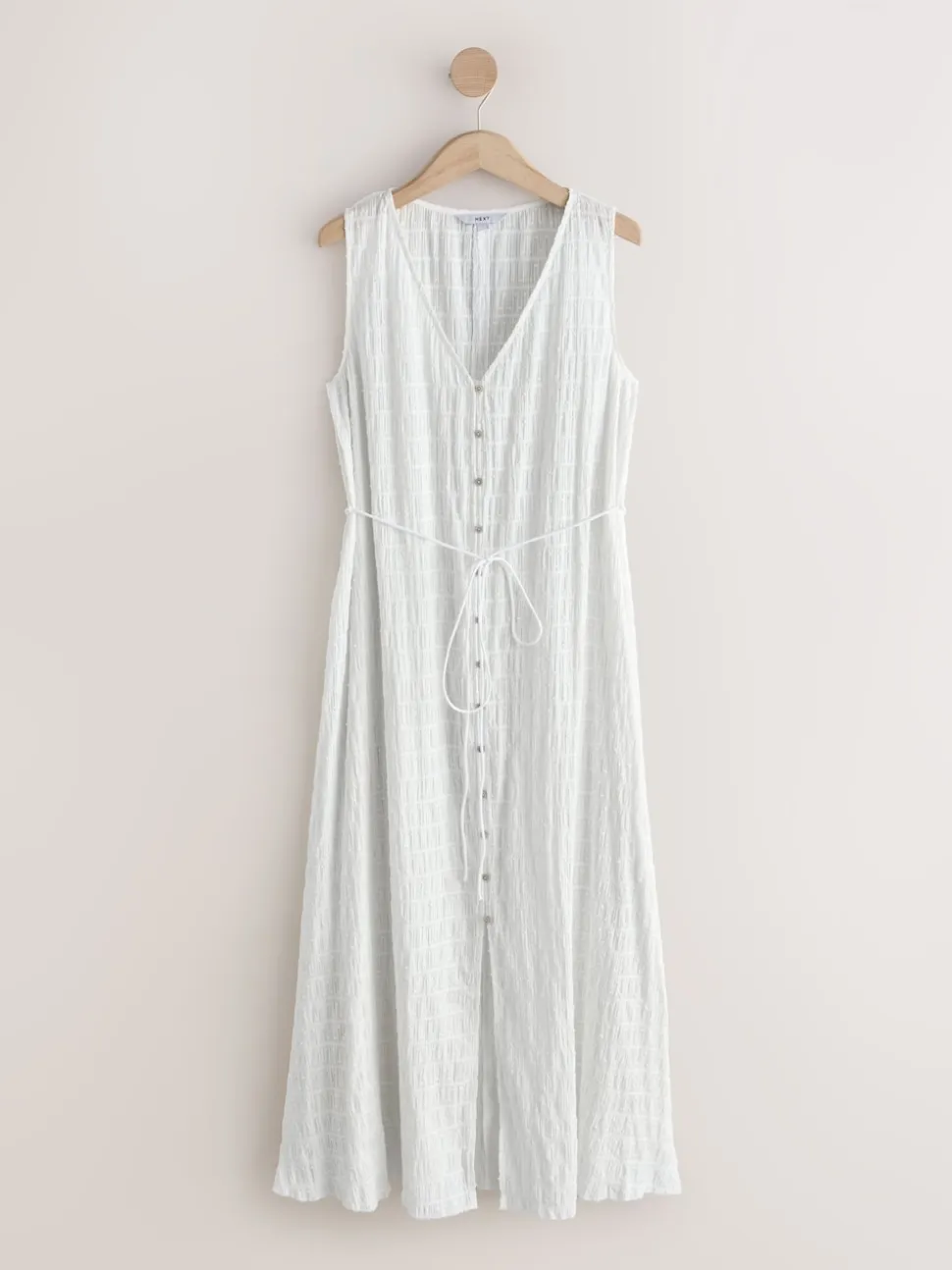 Blanc - Robe longue sans manches boutonnée ceinturée