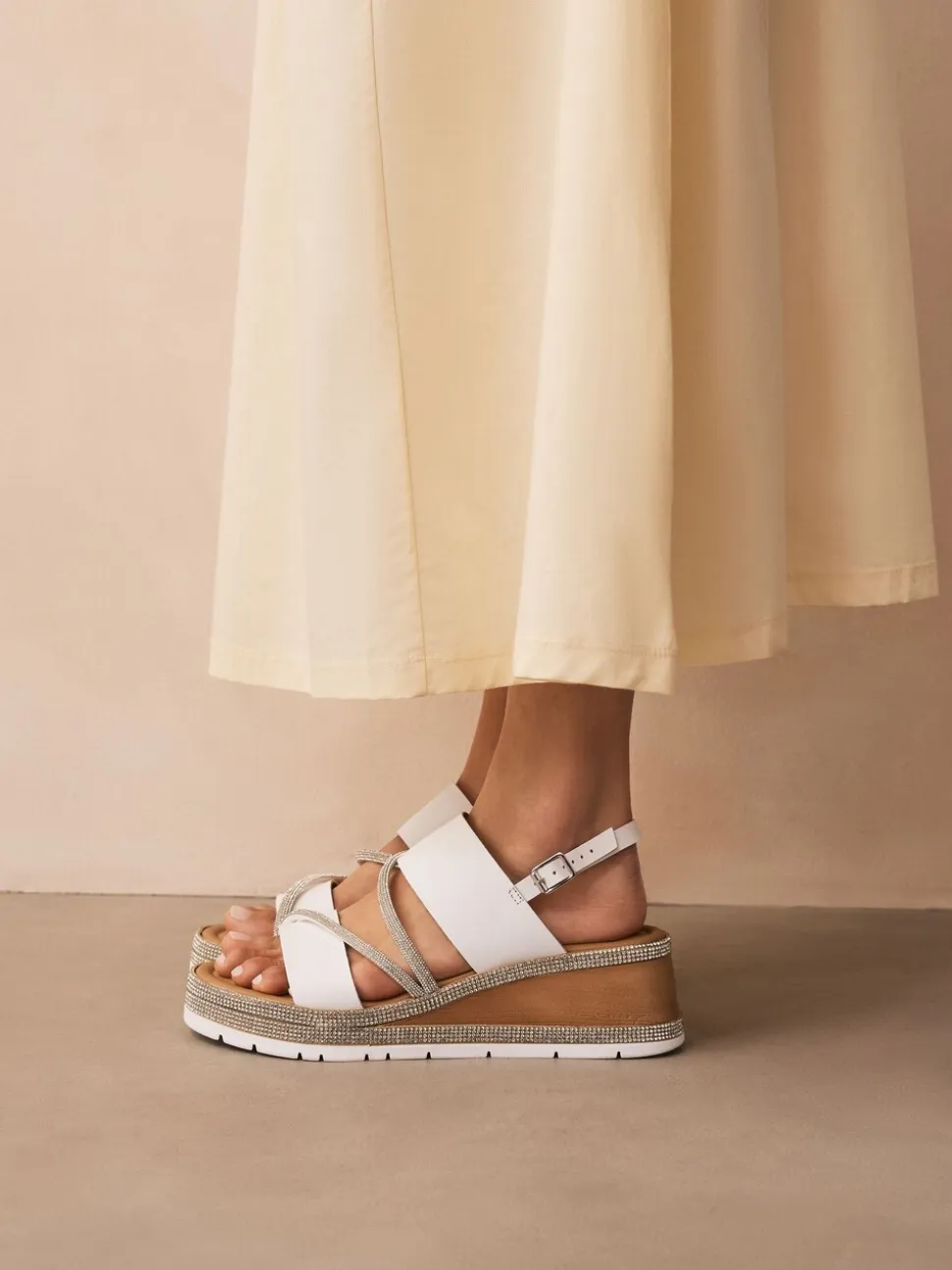 Blanc - Sandales compensées de sport à bride arrière en cuir