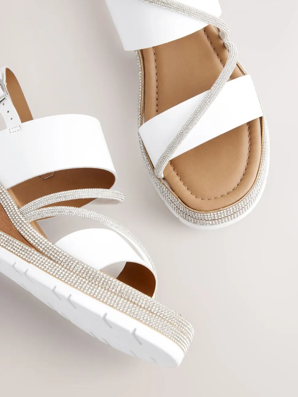 Blanc - Sandales compensées de sport à bride arrière en cuir