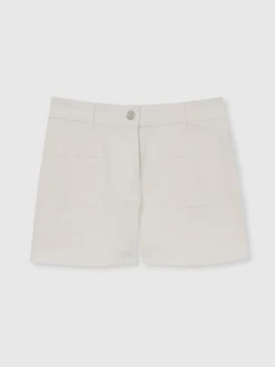 Blanc - Short taille mi-haute Reiss Kira en denim avec poches plaquées