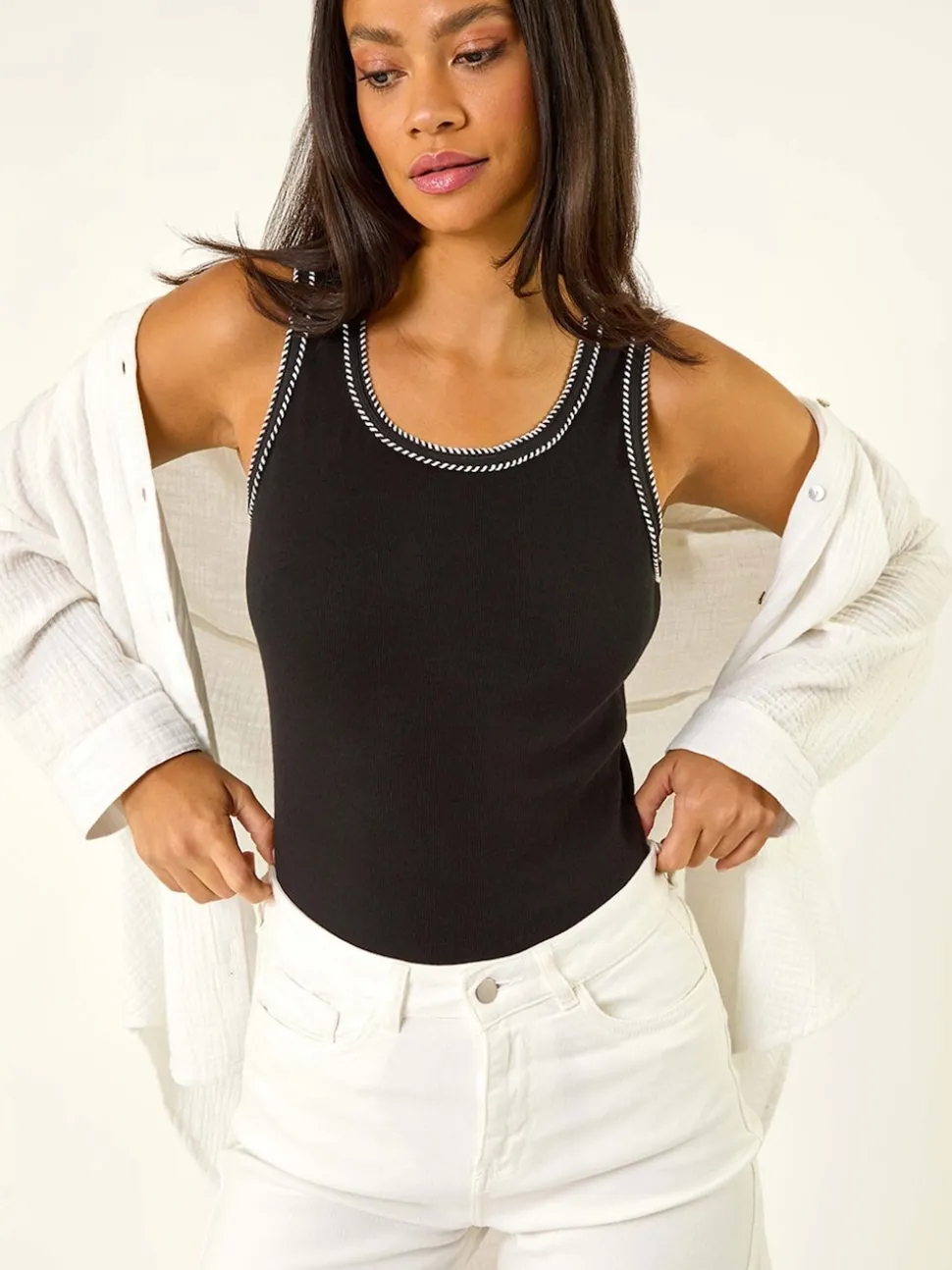 Blanc - Shorts Roman taille haute en denim extensible