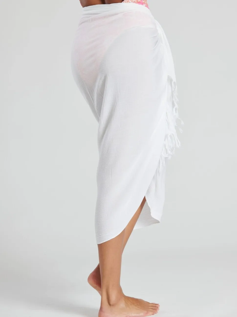 Blanc - South Beach Dissimuler le sarong froissé à franges en viscose