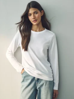 Blanc - T-shirt à manches longues de cou d'équipage