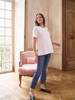 Blanc - T-shirt Grossesse Seraphine en modal de coton à manches courtes