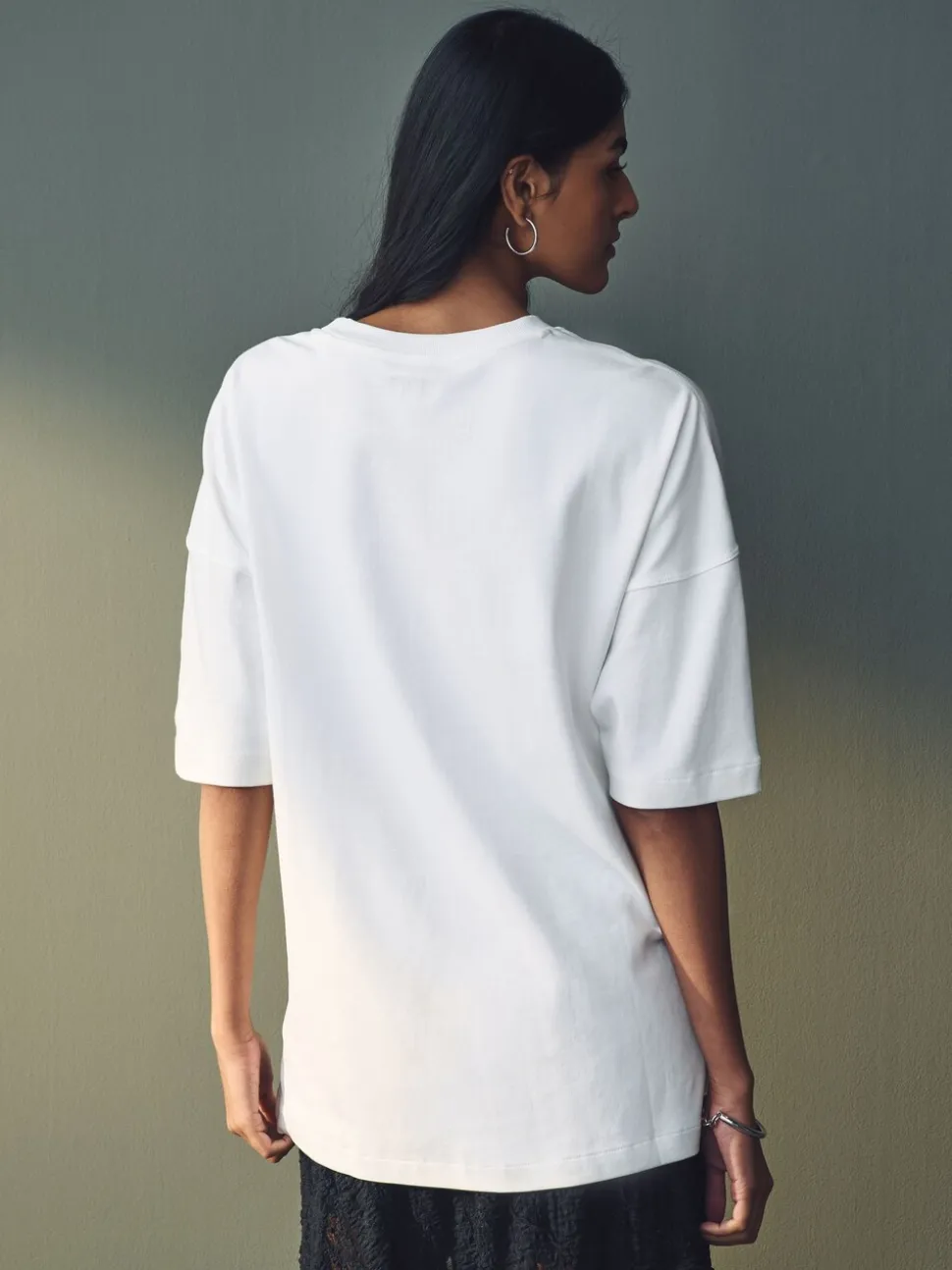 Blanc - T-shirt long épais décontracté