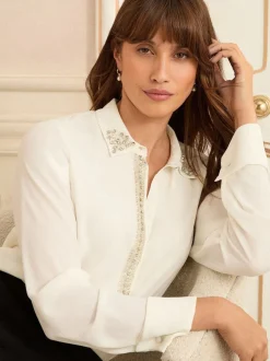 Blanc écru - Chemise Love & Roses à manches longues boutonnée