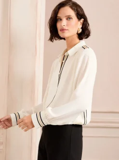 Blanc écru métallisé - Chemise Love & Roses à manches longues boutonnée