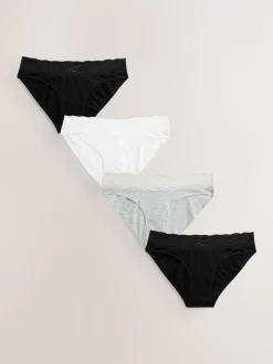 Blanc/Noir/Gris - Lot de 4 culottes en coton et dentelle
