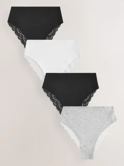 Blanc/Noir/Gris - Lot de 4 culottes en coton et dentelle