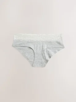 Blanc/Noir/Gris - Lot de 4 culottes en coton et dentelle