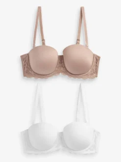 Blanc/Praline Nude - Lot de 2 Soutiens-gorge multipositions sans bretelles à tampons légers A-E