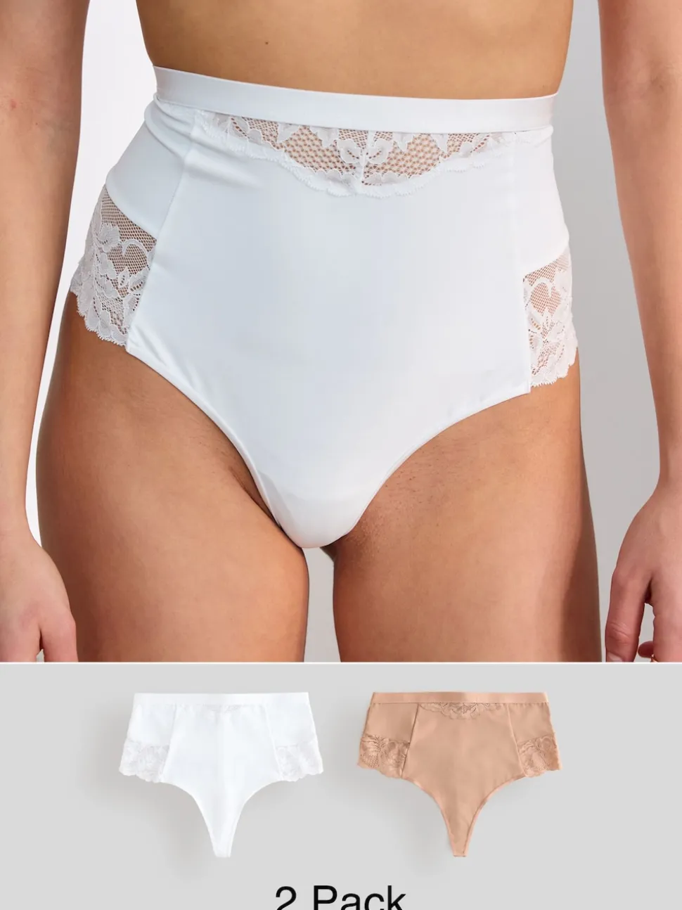 Blanc/Praline Nude - Tongs taille haute légers et modelants pour le contrôle de l'abdomen 2 Pack