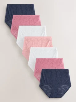 Blanc/Rose/Marine - Lot de 7 culottes en dentelle collée Comfort