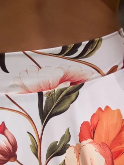 Blanc/Rouge Fleuri - Bas de bikini jupe de bain