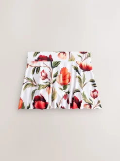 Blanc/Rouge Fleuri - Bas de bikini jupe de bain