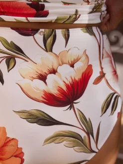 Blanc/Rouge Fleuri - Bas de bikini