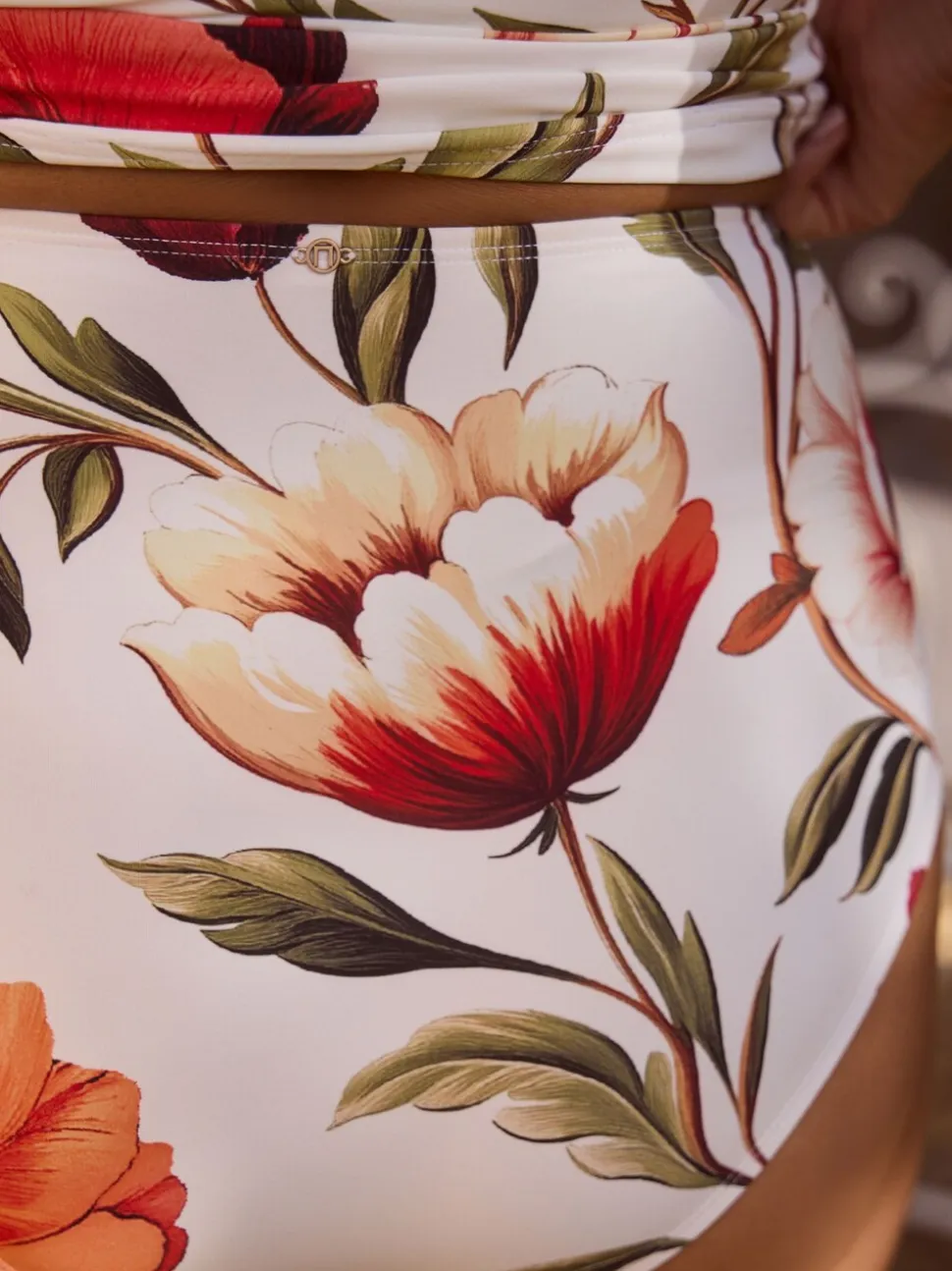 Blanc/Rouge Fleuri - Bas de bikini