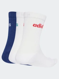 Bleu - Adidas Linear Crew Cushioned Socks 3 Pack