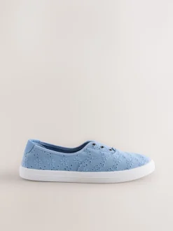 Bleu - Baskets à enfiler en toile brodée sans lacets