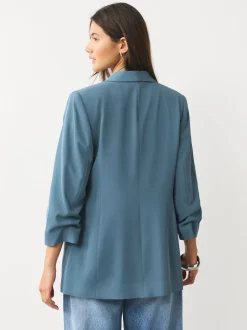 Bleu - Blazer décontracté à manches froncées