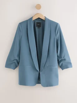 Bleu - Blazer décontracté à manches froncées