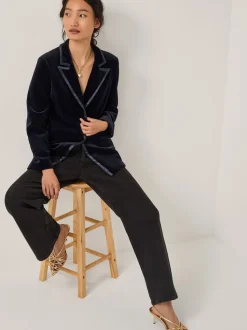 Bleu - Blazer Monsoon Mila en velours à simple boutonnage