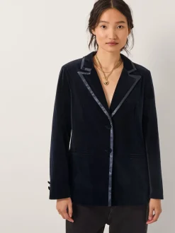 Bleu - Blazer Monsoon Mila en velours à simple boutonnage