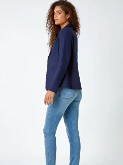 Bleu - Blazer Roman stretch à boutons