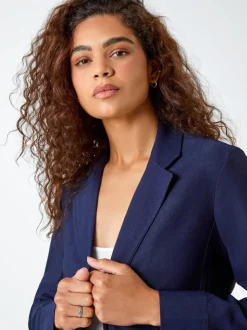 Bleu - Blazer Roman stretch à boutons