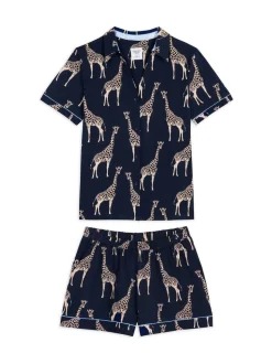 Bleu - Chelsea Peers pyjama court imprimé girafe en coton